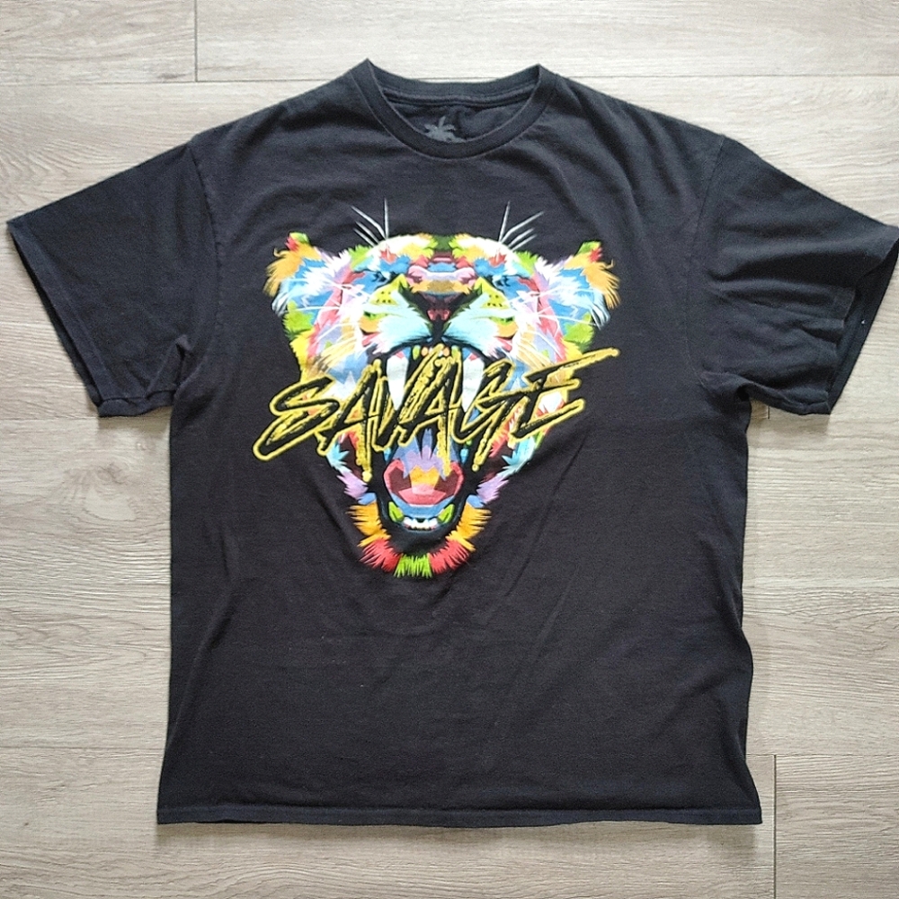 Vibes Savage Roaring Lion Head Men's Black Tshirt Size Large Multicolor